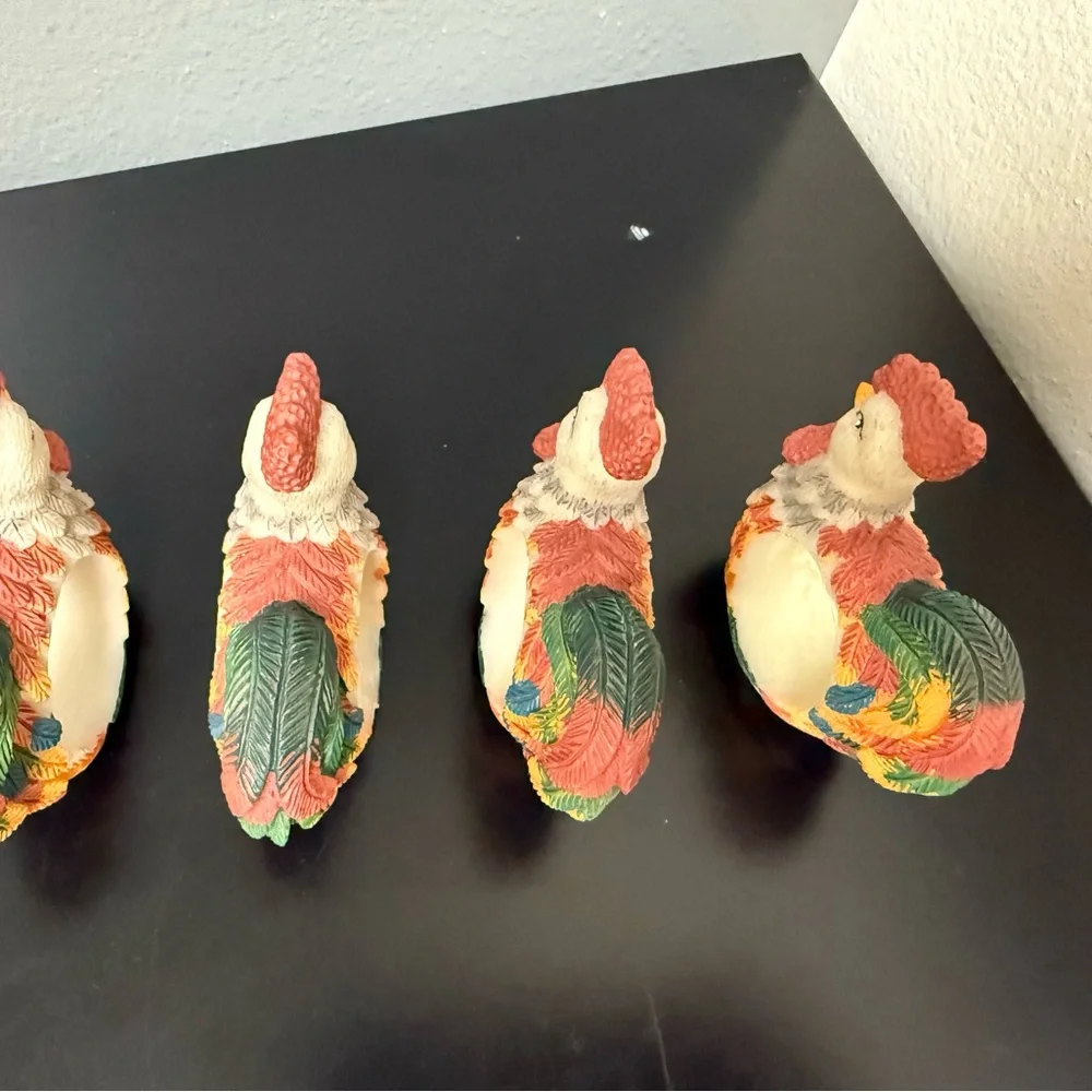 Set‎ of 4 Colorful acrylic Rooster Napkin Rings